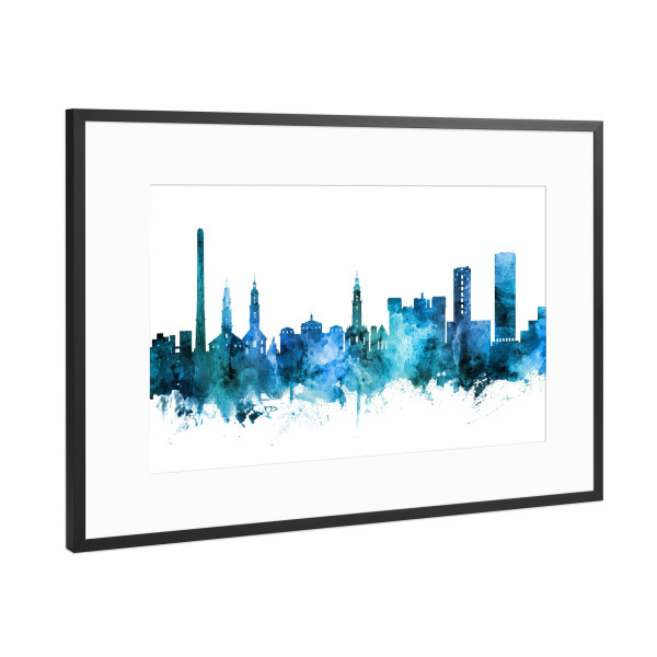 Poster mit Rahmen Schwarz (Metallic) "Erlangen Germany Skyline Blue" artboxONE - Städte,Reise,Städte / Weitere
