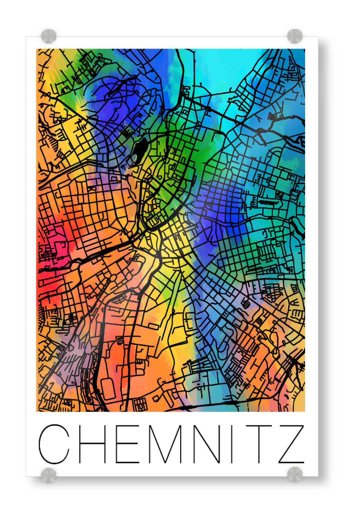 Acrylglasbild "Retro Map of Chemmitz, Germany" artboxONE - Städte,Städte / Weitere,Kartografie - Retro,Map,Chemmitz,Germany,Watercolor
