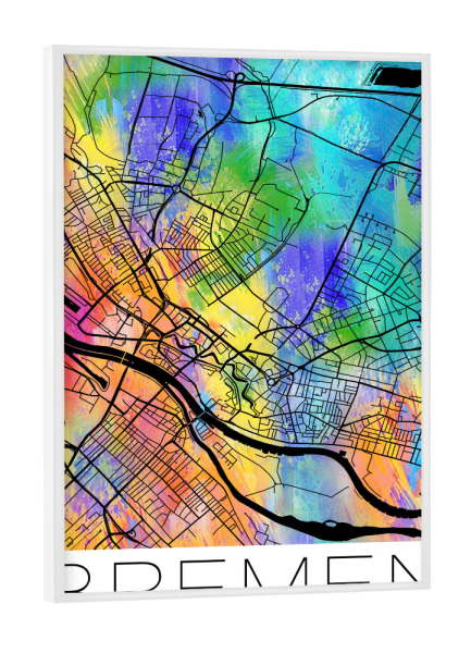 Poster mit weißem Rahmen "Retro Map Bremen Watercolor" artboxONE - Städte,Städte / Weitere,Kartografie - Retro,Map,Bremen,Watercolor,Germany