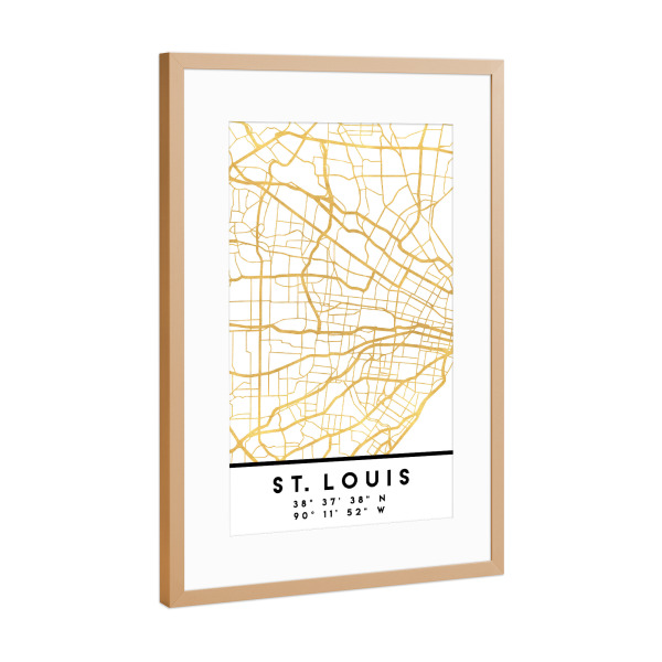 Poster mit Rahmen Kupfer "ST. LOUIS MISSOURI STREET MAP ART" artboxONE - Städte,Reise,Kartografie