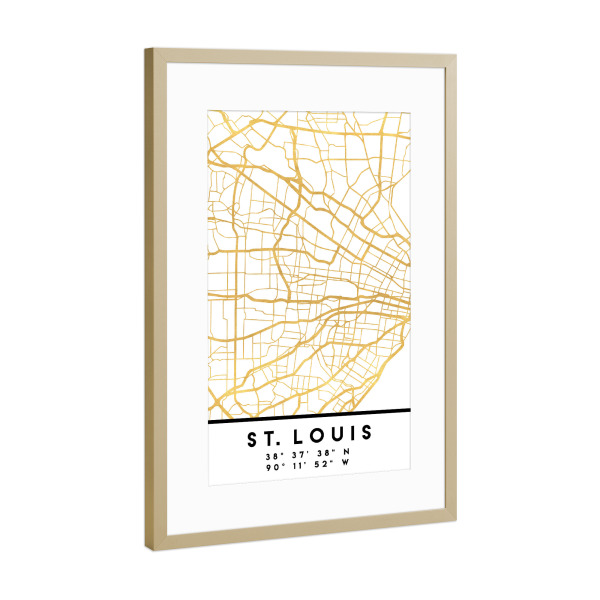 Poster mit Rahmen Gold "ST. LOUIS MISSOURI STREET MAP ART" artboxONE - Städte,Reise,Kartografie