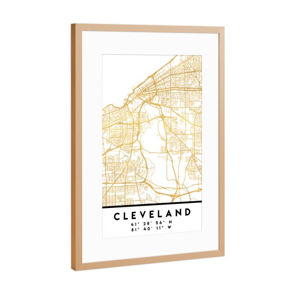 Poster mit Rahmen Kupfer "CLEVELAND OHIO STREET MAP ART" artboxONE - Städte,Reise,Kartografie