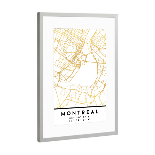 Poster mit Rahmen Silber "MONTREAL CANADA STREET MAP ART" artboxONE - Städte,Reise,Kartografie
