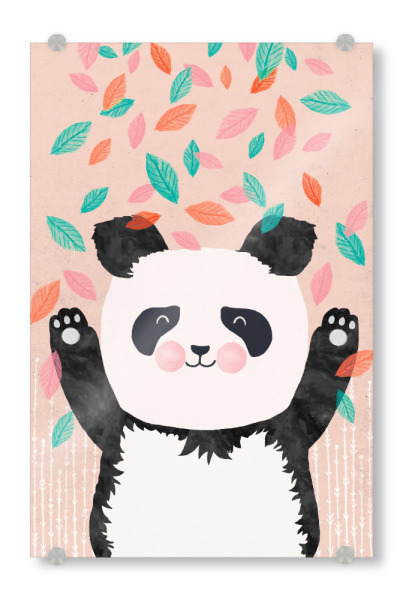 Acrylglasbild "Panda Blätter" artboxONE - Für Kinder,Tiere - Panda,Bunt,Tier,Tiere,Bär,Süß,Kinderzimmer,Natur,Blätter