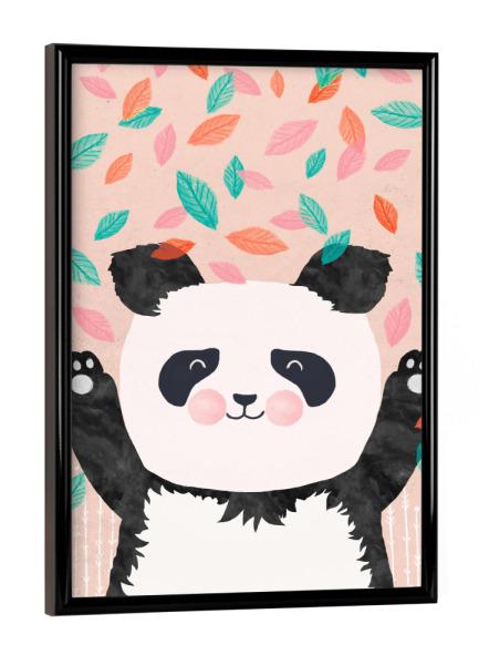 Poster mit schwarzem Rahmen "Panda Blätter" artboxONE - Für Kinder,Tiere - Panda,Bunt,Tier,Tiere,Bär,Süß,Kinderzimmer,Natur,Blätter