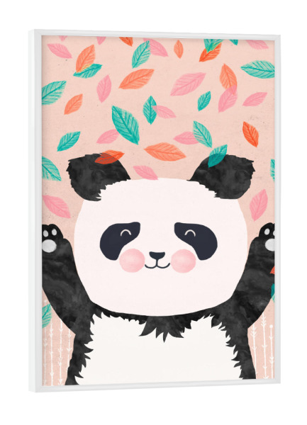 Poster mit weißem Rahmen "Panda Blätter" artboxONE - Für Kinder,Tiere - Panda,Bunt,Tier,Tiere,Bär,Süß,Kinderzimmer,Natur,Blätter