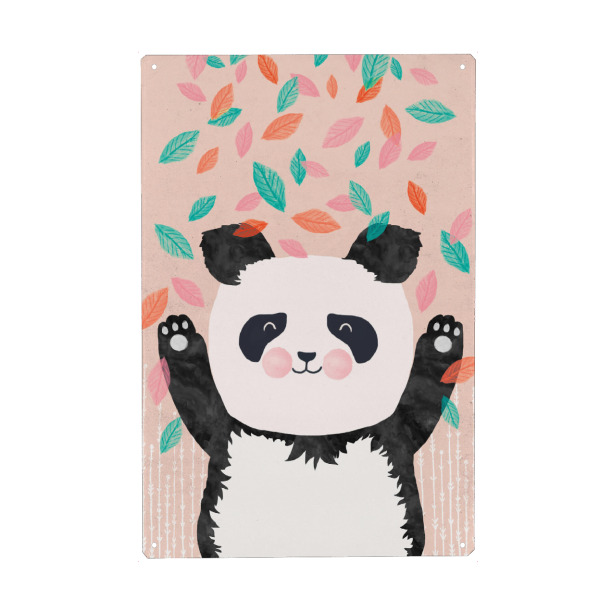 Holzbild "Panda Blätter" artboxONE - Für Kinder,Tiere - Panda,Bunt,Tier,Tiere,Bär,Süß,Kinderzimmer,Natur,Blätter