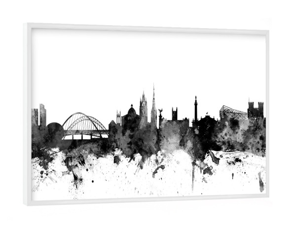 Poster mit weißem Rahmen "Newcastle Skyline Cityscape BW" artboxONE - Städte,Reise,Schwarzweiß,Städte / Weitere