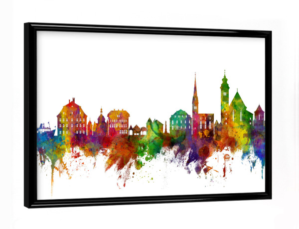 Poster mit schwarzem Rahmen "Hallstatt Austria Skyline" artboxONE - Städte,Reise