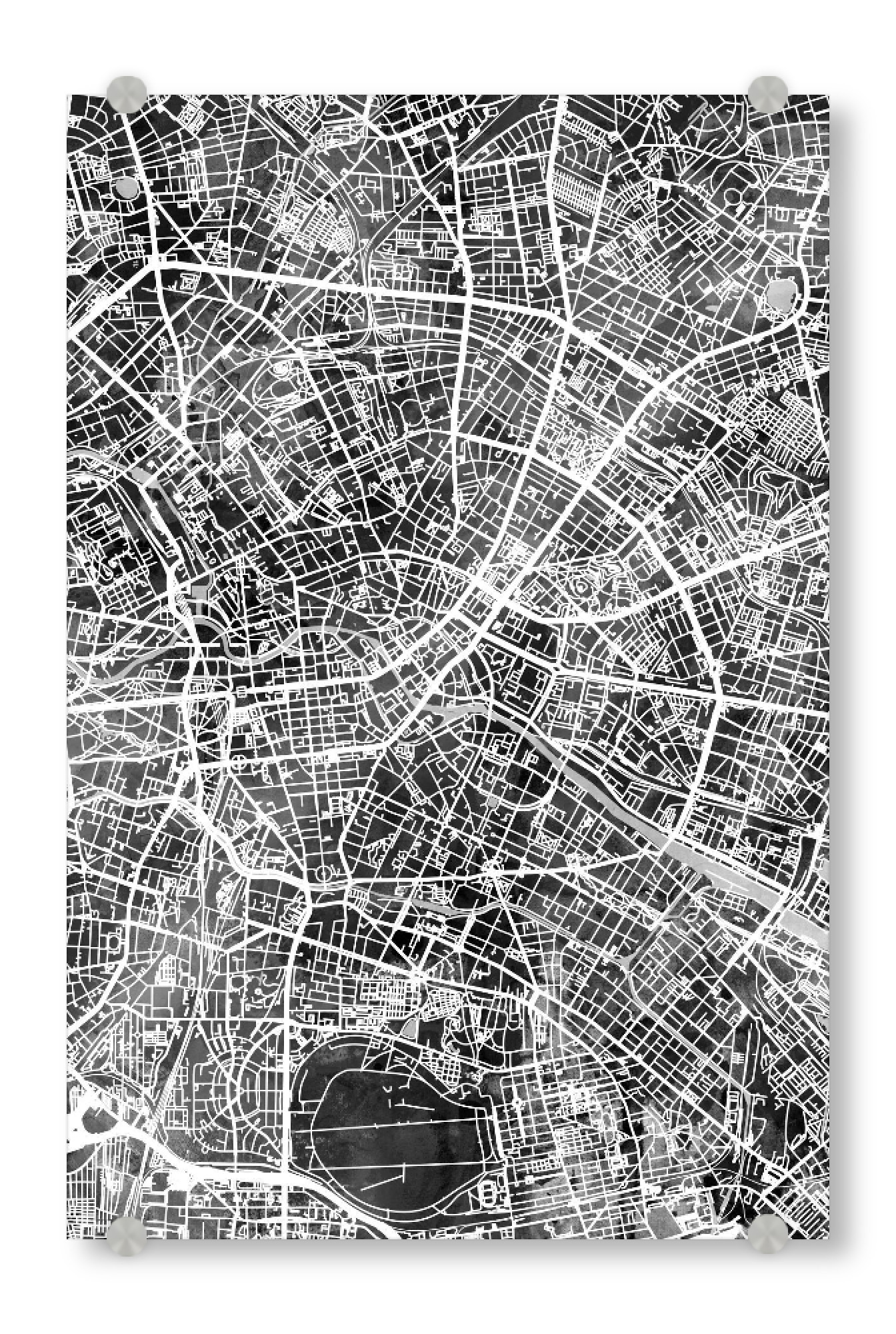 Acrylglasbild "Berlin Germany City Map bw" artboxONE - Städte / Berlin,Reise,Schwarzweiß,Kartografie