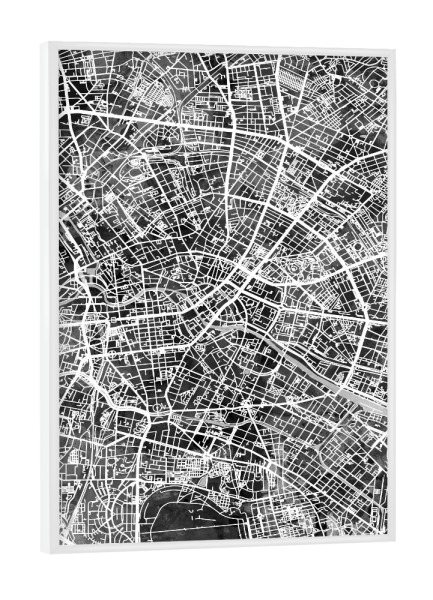 Poster mit weißem Rahmen "Berlin Germany City Map bw" artboxONE - Städte / Berlin,Reise,Schwarzweiß,Kartografie