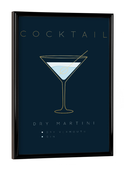 Poster mit schwarzem Rahmen "Dirty Martini cocktail flat blue" artboxONE - Essen & Trinken,Essen & Trinken / Alkohol