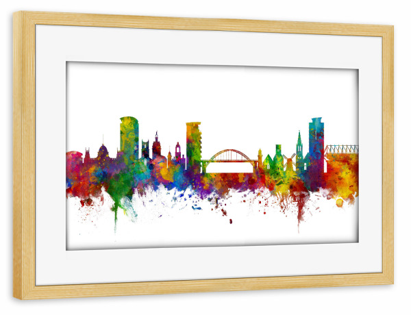 Poster mit Rahmen kiefer "Sunderland England Skyline colour" artboxONE - Städte,Reise