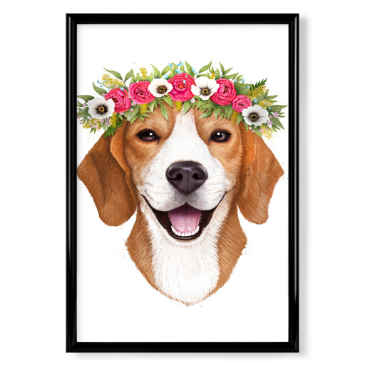 Beagle with flowers