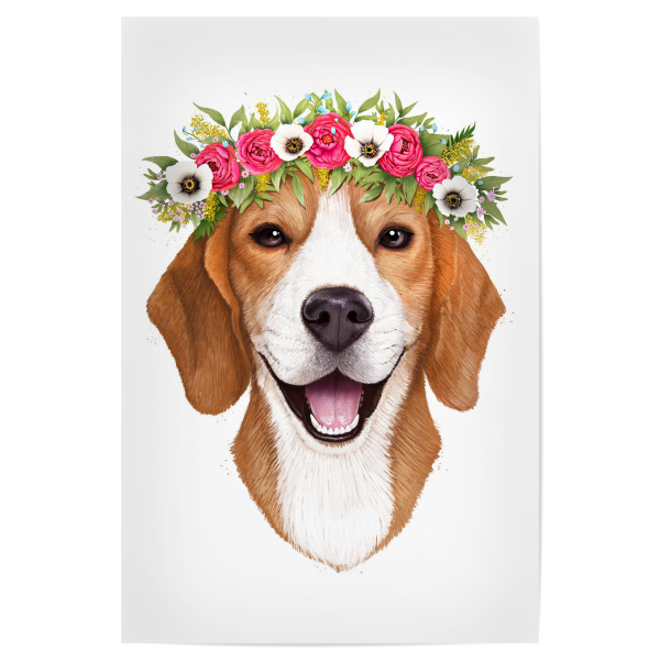 Poster 30x20 cm "Beagle with flowers" artboxONE - Floral,Tiere,Lustig