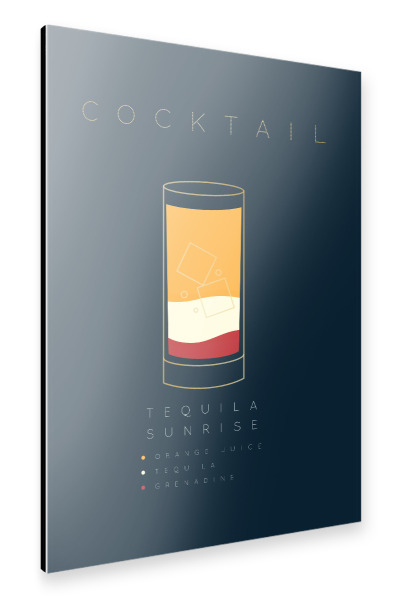 Alu-Dibond "Tequila Sunrise cocktail flat blue" 30x20 cm artboxONE