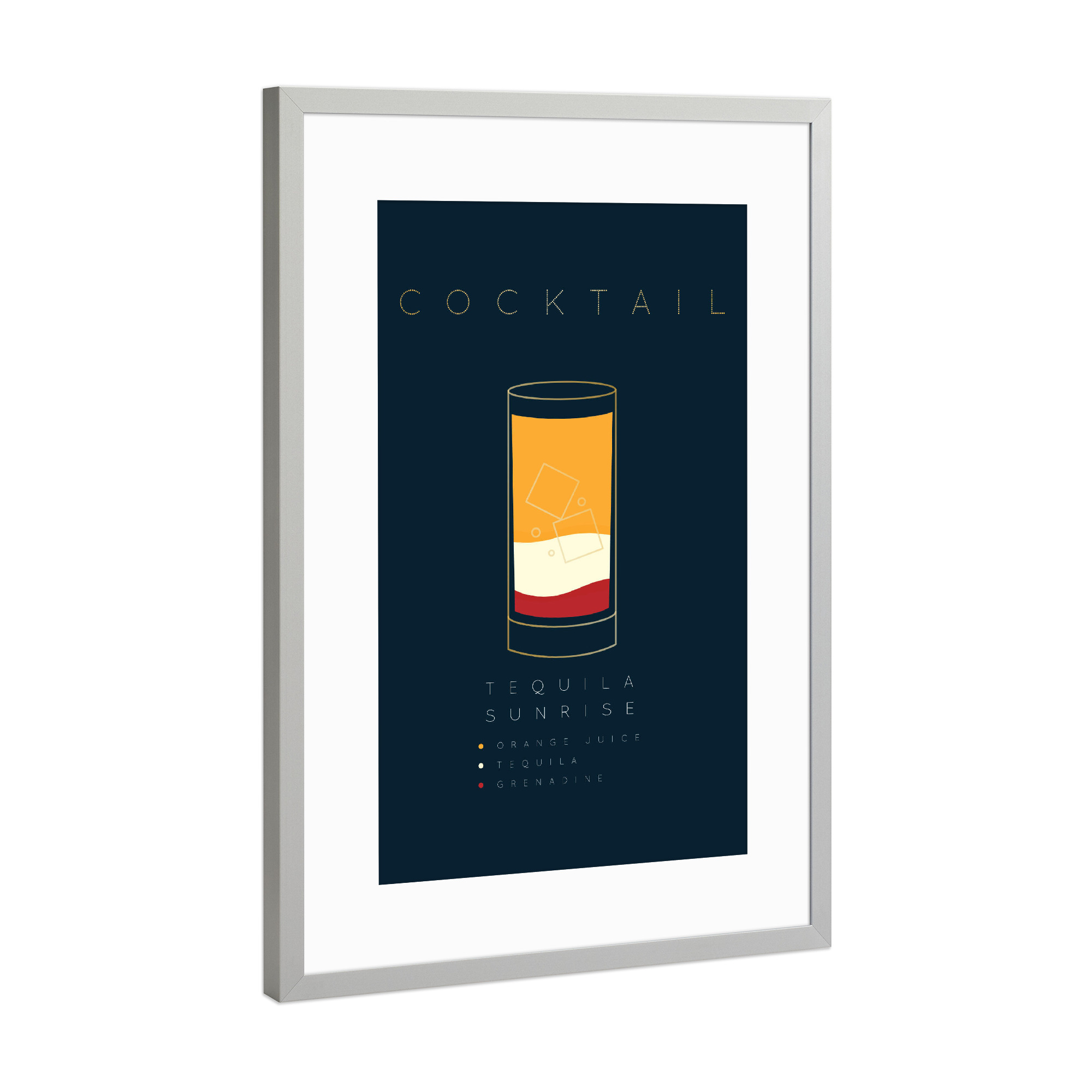 Poster mit Rahmen Silber "Tequila Sunrise cocktail flat blue" artboxONE - Essen & Trinken,Essen & Trinken / Alkohol