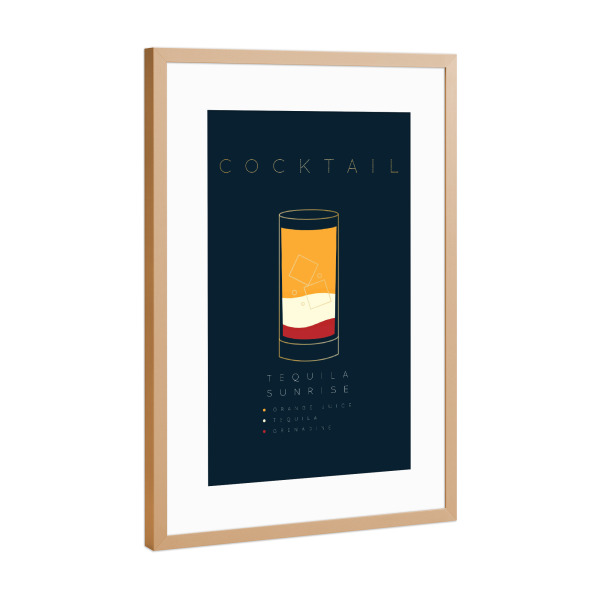 Poster mit Rahmen Kupfer "Tequila Sunrise cocktail flat blue" artboxONE - Essen & Trinken,Essen & Trinken / Alkohol