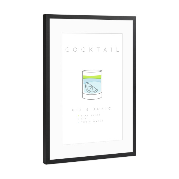 Poster mit Rahmen Schwarz (Metallic) "Gin Tonic cocktail flat" artboxONE - Essen & Trinken,Essen & Trinken / Alkohol