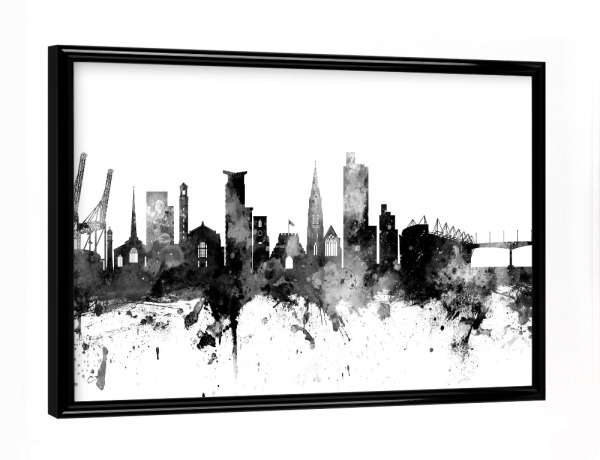 Poster mit schwarzem Rahmen "Southampton England Skyline bw" artboxONE - Städte,Reise,Schwarzweiß