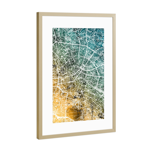 Poster mit Rahmen Gold "Berlin Germany City Map orange" artboxONE - Städte / Berlin,Reise,Kartografie