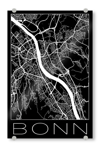 Acrylglasbild "Retro Map Bonn Germany bw" artboxONE - Städte,Schwarzweiß,Städte / Weitere