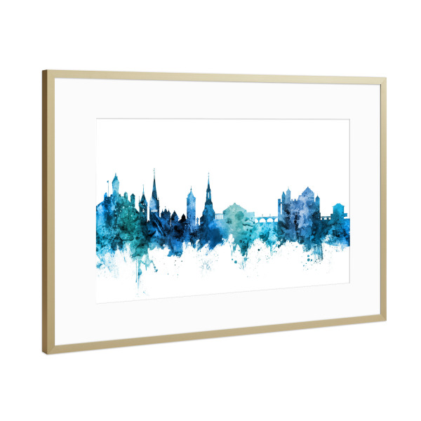 Poster mit Rahmen Gold "Schaffhausen Skyline Blue" artboxONE - Städte,Reise,Städte / Weitere