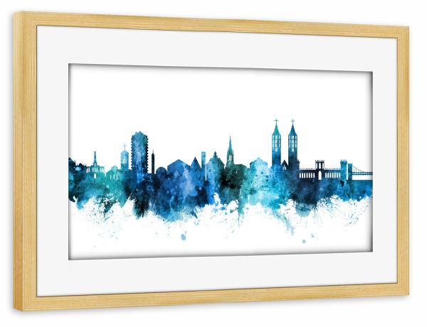 Poster mit Rahmen kiefer "Kassel Germany Skyline Blue" artboxONE - Städte,Reise,Städte / Weitere