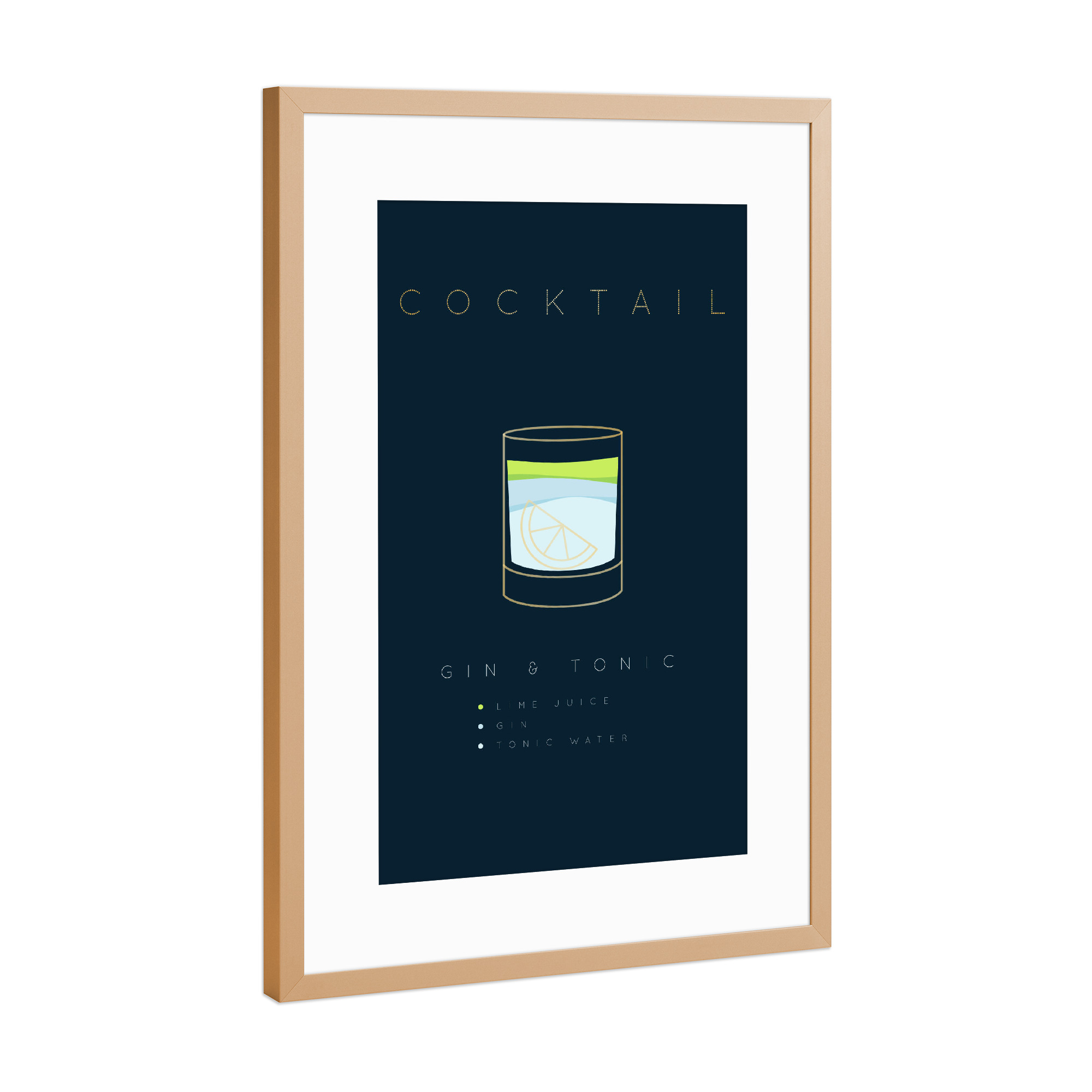 Poster mit Rahmen Kupfer "Gin Tonic cocktail flat blue" artboxONE - Essen & Trinken,Essen & Trinken / Alkohol