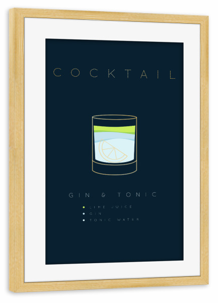 Poster mit Rahmen kiefer "Gin Tonic cocktail flat blue" artboxONE - Essen & Trinken,Essen & Trinken / Alkohol