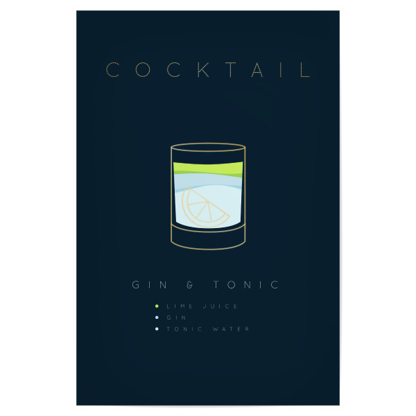 Poster "Gin Tonic cocktail flat blue" artboxONE - Essen & Trinken,Essen & Trinken / Alkohol