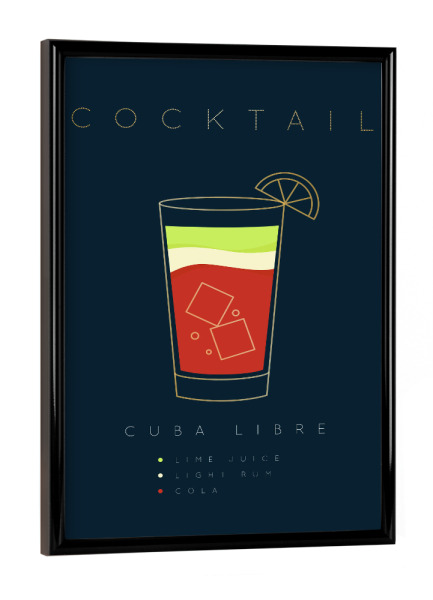Poster mit schwarzem Rahmen "Cuba Libre cocktail flat blue" artboxONE - Essen & Trinken,Essen & Trinken / Alkohol