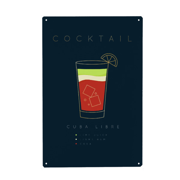 Metall Poster "Cuba Libre cocktail flat blue" artboxONE - Essen & Trinken,Essen & Trinken / Alkohol