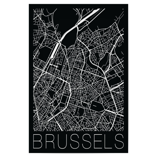 Poster "Retro Map of Brussels black" artboxONE - Städte,Schwarzweiß,Städte / Weitere,Kartografie - Retro,Map,Brussels,Black and white,Belguim