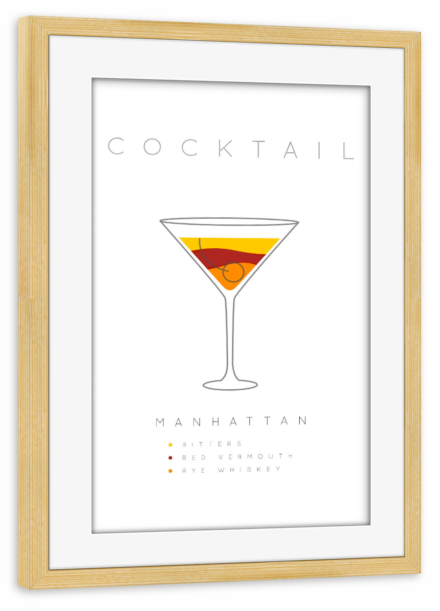 Poster mit Rahmen kiefer "Manhattan cocktail flat" artboxONE - Essen & Trinken,Essen & Trinken / Alkohol