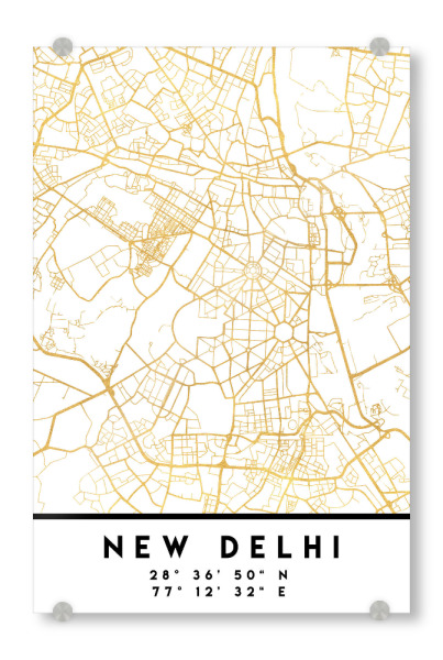 Acrylglasbild "NEW DELHI INDIA STREET MAP ART" artboxONE - Reise,Reise / Asien,Kartografie