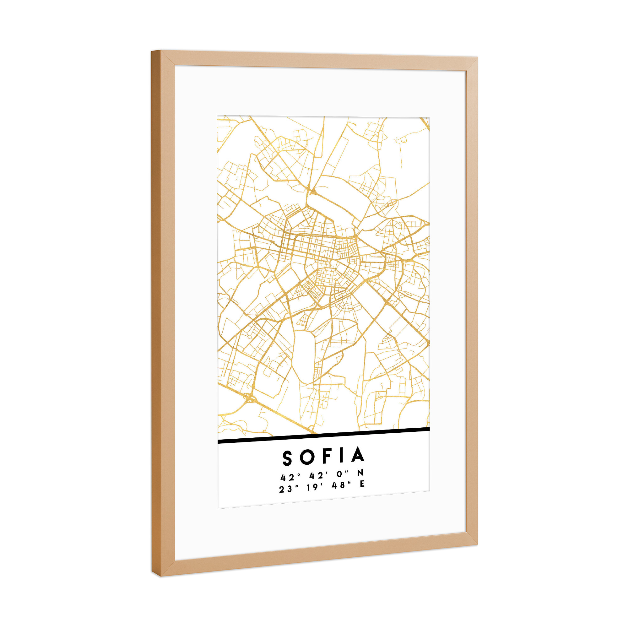 Poster mit Rahmen Kupfer "SOFIA BULGARIA STREET MAP ART" artboxONE - Städte,Reise,Kartografie