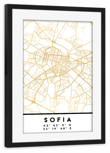 Poster mit Rahmen schwarz "SOFIA BULGARIA STREET MAP ART" artboxONE - Städte,Reise,Kartografie