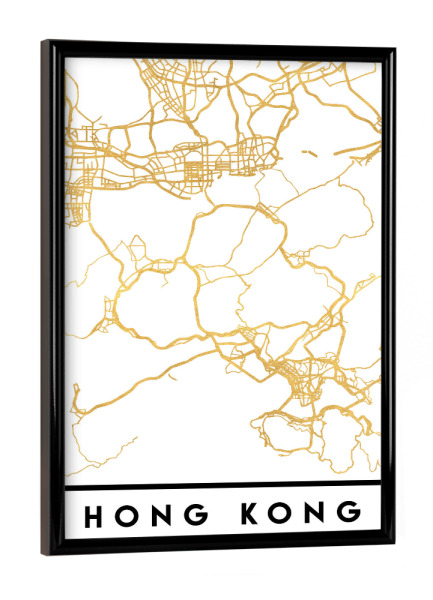 Poster mit schwarzem Rahmen "HONG KONG CHINA STREET MAP ART" artboxONE - Städte,Reise,Kartografie