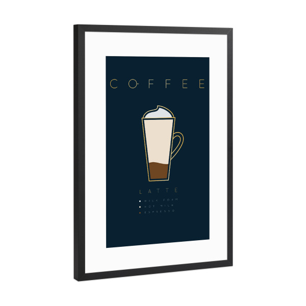 Poster mit Rahmen Schwarz (Metallic) "Coffee latte cup" artboxONE - Essen & Trinken