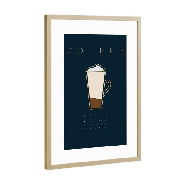 Poster mit Rahmen Gold "Coffee latte cup" artboxONE - Essen & Trinken