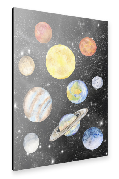 Alu-Dibond "Watercolor Planets" 30x20 cm artboxONE