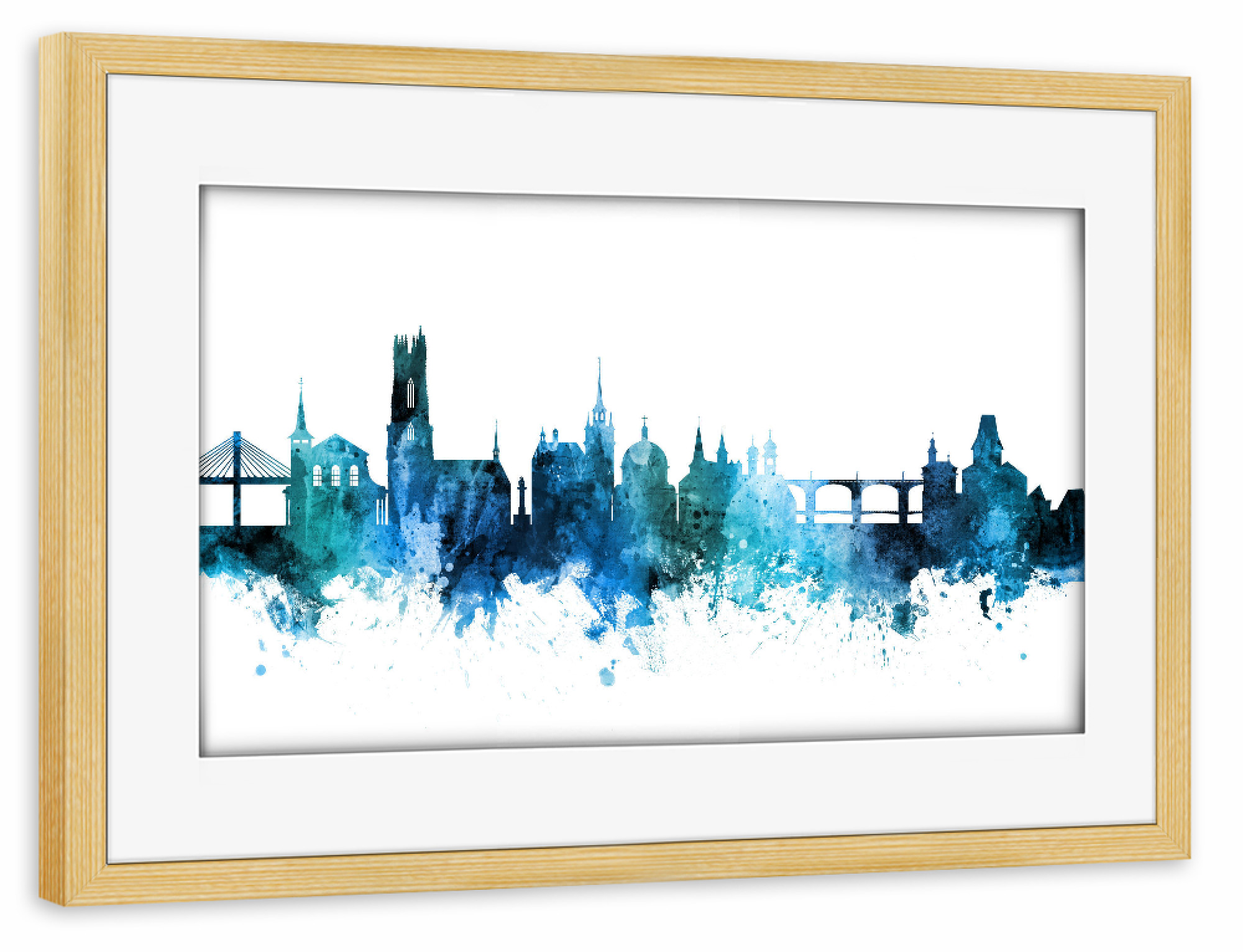 Poster mit Rahmen kiefer "Fribourg Switzerland Skyline Blue" artboxONE - Städte,Reise,Städte / Weitere