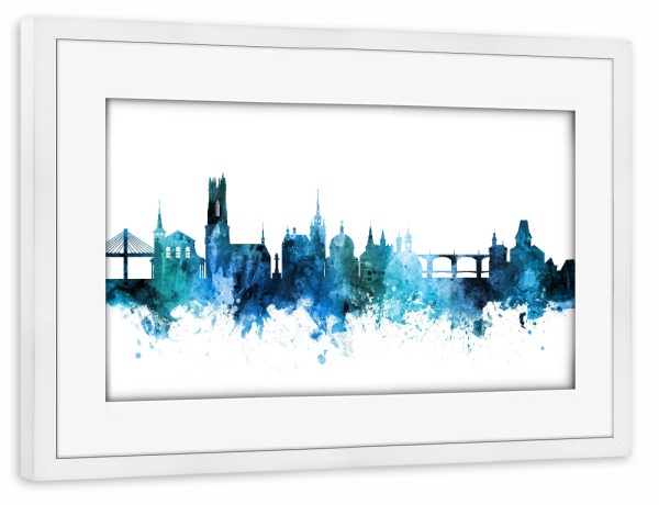 Poster mit Rahmen weiß "Fribourg Switzerland Skyline Blue" artboxONE - Städte,Reise,Städte / Weitere