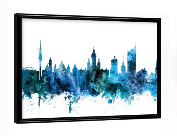 Poster mit schwarzem Rahmen "Leipzig Germany Skyline Blue" artboxONE - Städte,Städte / Weitere