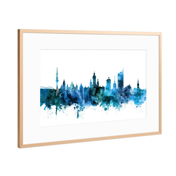 Poster mit Rahmen Kupfer "Leipzig Germany Skyline Blue" artboxONE - Städte,Städte / Weitere