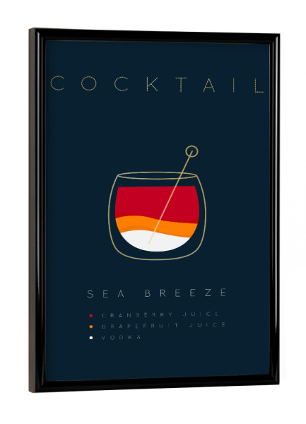 Poster mit schwarzem Rahmen "Sea Breeze cocktail flat blue" artboxONE - Essen & Trinken,Essen & Trinken / Alkohol