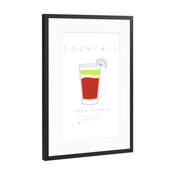 Poster mit Rahmen Schwarz (Metallic) "Cuba Libre cocktail flat" artboxONE - Essen & Trinken,Essen & Trinken / Alkohol