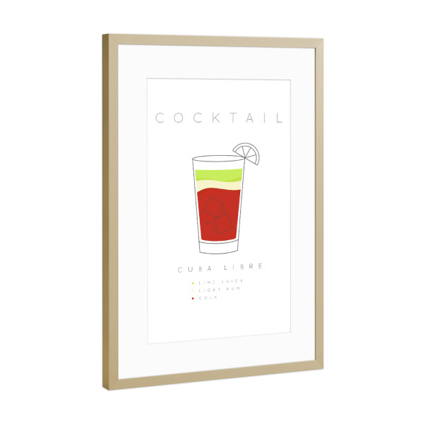 Poster mit Rahmen Gold "Cuba Libre cocktail flat" artboxONE - Essen & Trinken,Essen & Trinken / Alkohol