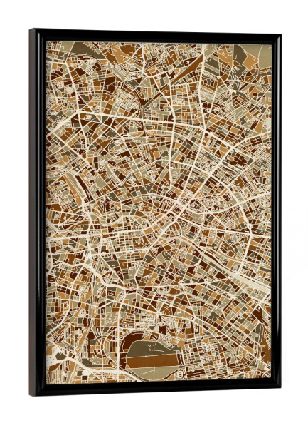 Poster mit schwarzem Rahmen "Berlin Germany City Map brown" artboxONE - Städte / Berlin,Reise,Kartografie